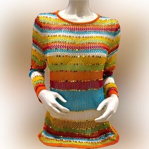 Women’s Boston Proper lightweight multicolor striped‎ sweater with sequins - L